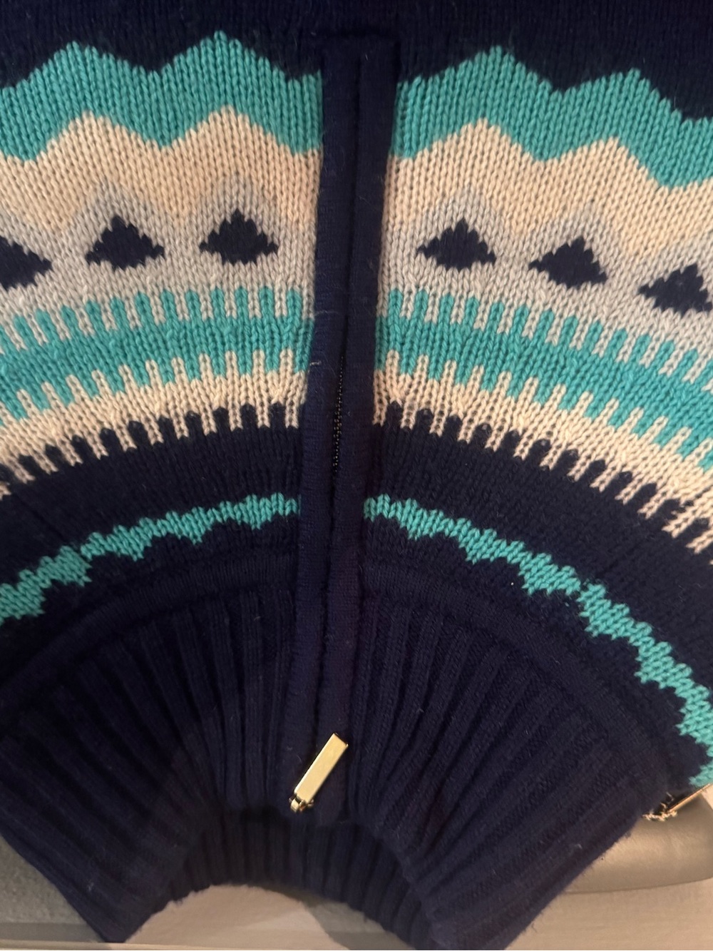 Vineyard Vines Navy Fair Isle Zip-Neck Sweater with Turquoise & White Yoke - Picture 4 of 4